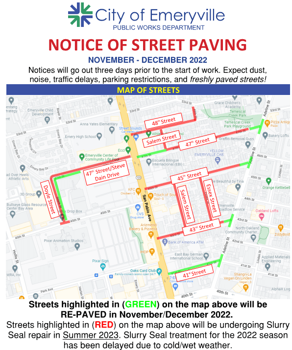 Notice of Street Paving flyer