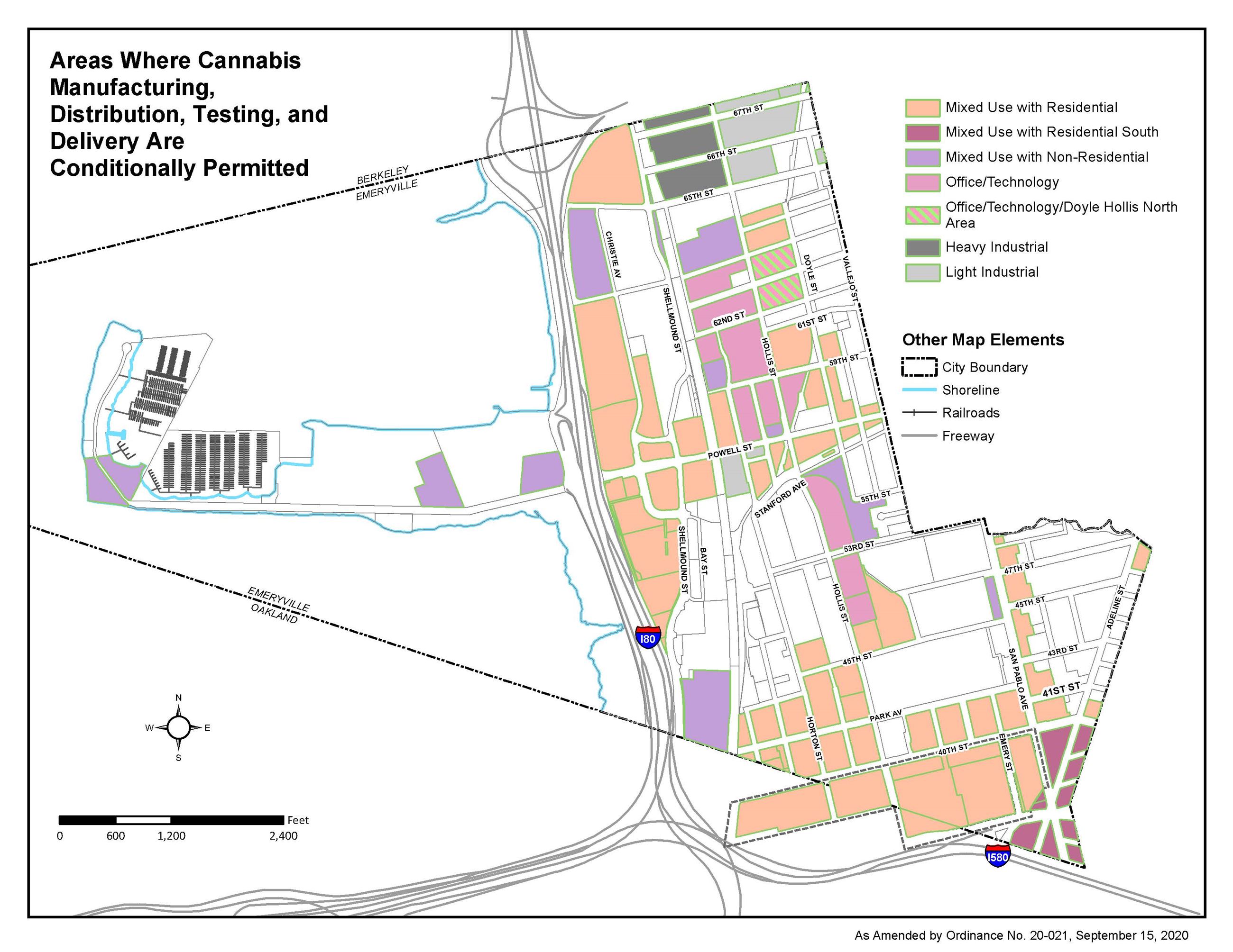 Map of Areas Where Cannabis Manufacturing, Distribution, Testing, and Delivery Are Conditionally Permitted