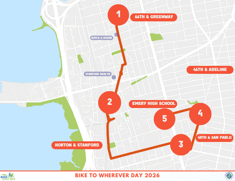 simple, cartoony map depicting the five city of emeryville sponsored energizer stations