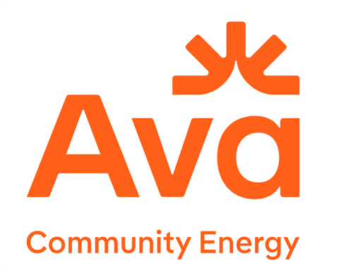 Logo for Ava Community Energy. Orange letters spelling out Ava Community Energy on a white background.