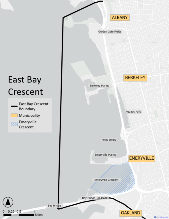 Map of the East Bay Crescent (Albany border to Port of Oakland)